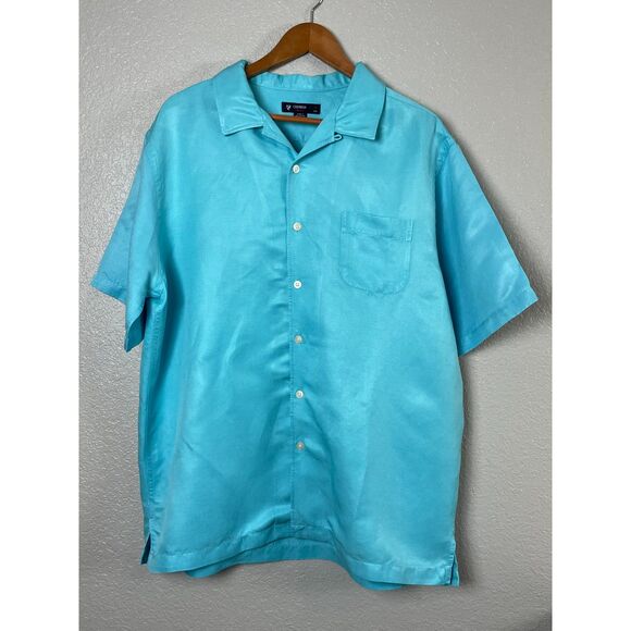 Cremieux Classics Men's Size XL Blue Button-Up Shirt Silk Linen Blend Beach - Picture 1 of 7